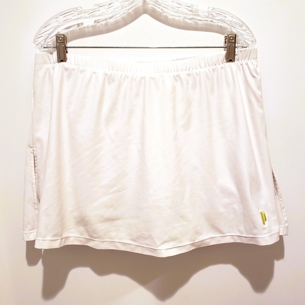 Prince Tennis Skort Skirt Over Shorts White Neon Yellow Trim Stretch Size XL